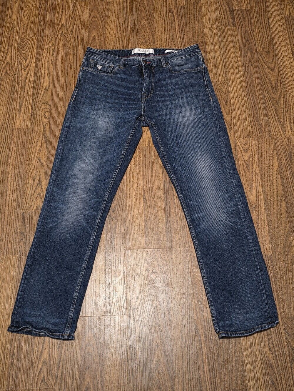 Guess Mens 34x32 Dark Wash Relaxed Tapered Fit Denim Jeans Classic Streetwear